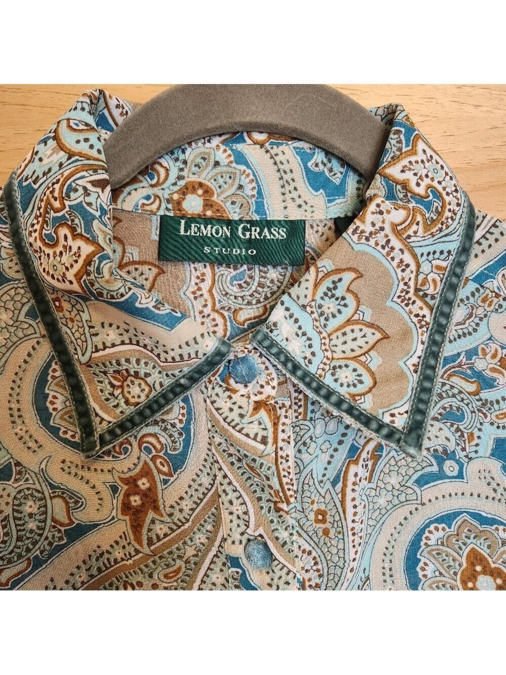 VINTAGE 90s BOHO WESTERN LEMONGRASS STUDIO PAISLY PRINT TOP BLOUSE SMALL - Picture 4 of 9